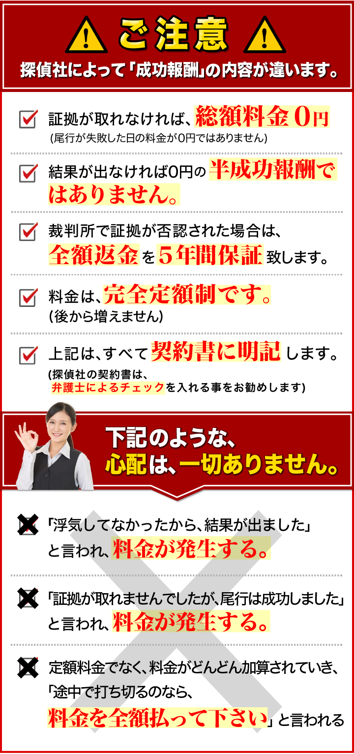 ご注意！探偵社によって「成功報酬」の内容が違います